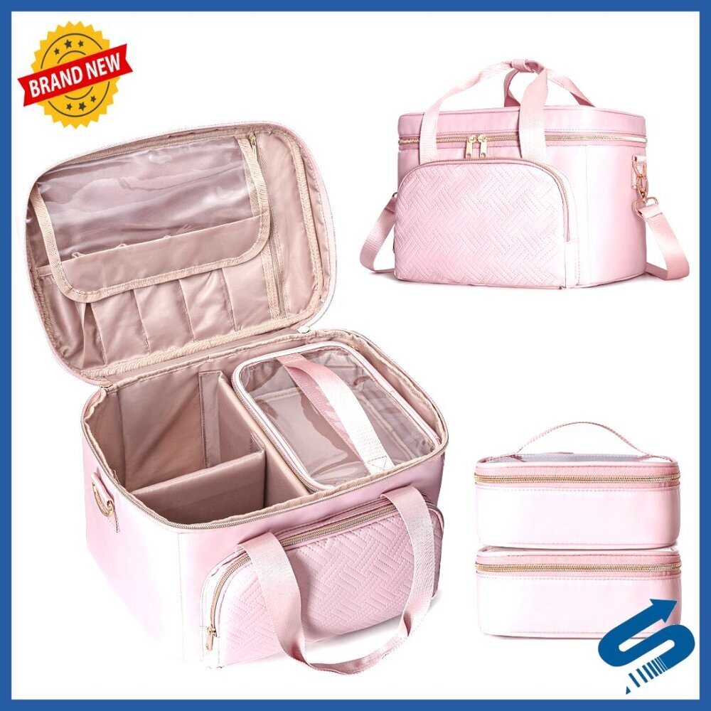 Large Travel Makeup Bag Organizer with Adjustable Dividers and Pouches